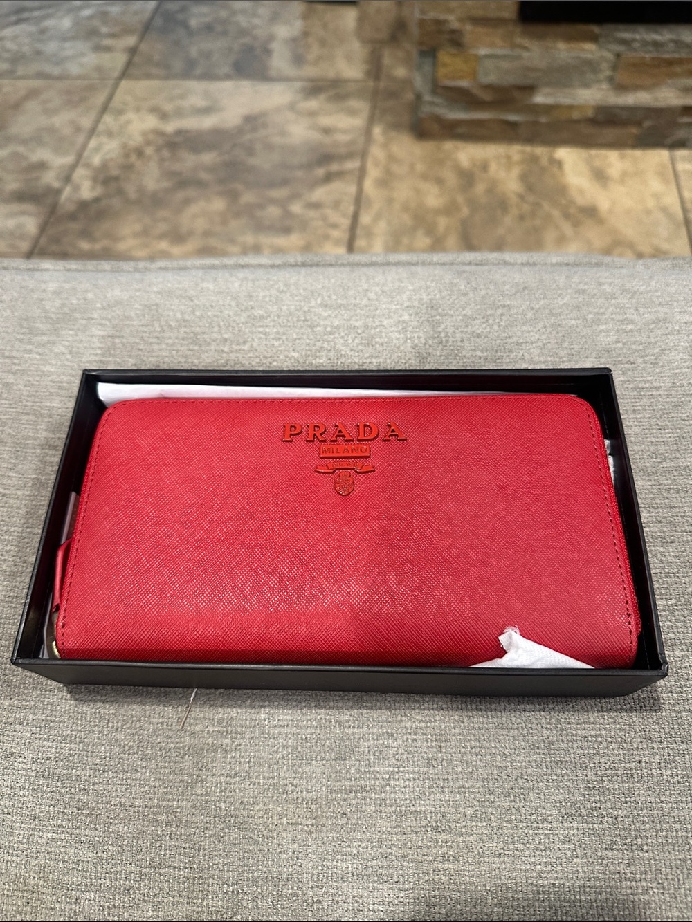 Red Saffiano Zip Wallet with Logo
